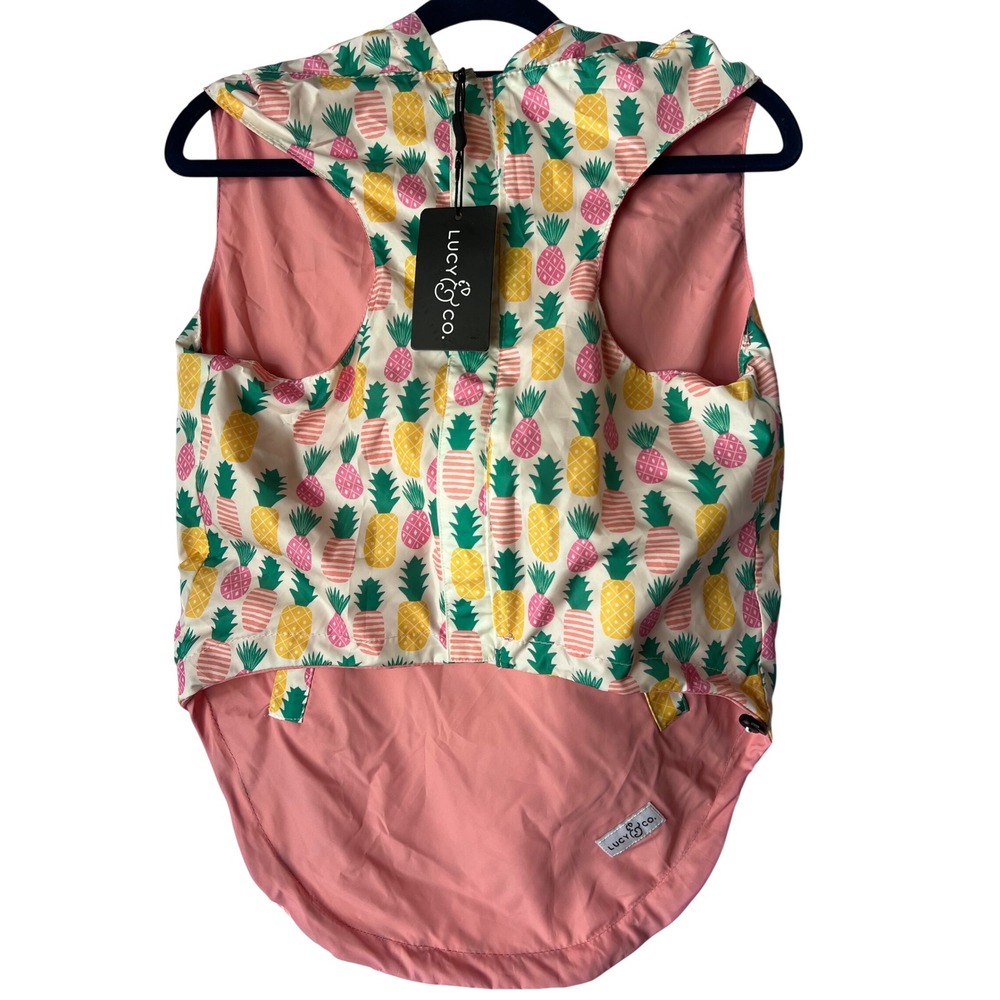 Lucy & Co Pineapple Print Dog Raincoat Hooded Vest Pink White Yellow NEW